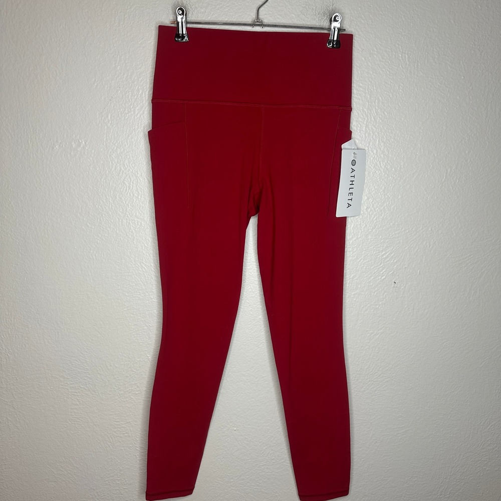 Athleta Salutation Stash Tight Red High Rise Yoga Leggings Powervita Small NWT - Picture 4 of 10